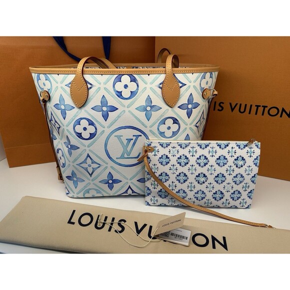 NIB Louis Vuitton Neverfull MM By The Pool Blue M11263 With Pouch 💯% Authentic - Picture 1 of 16